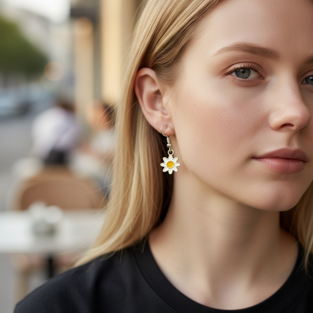 Daisy Drop Earrings in Yellow and White - Picture 4 of 4
